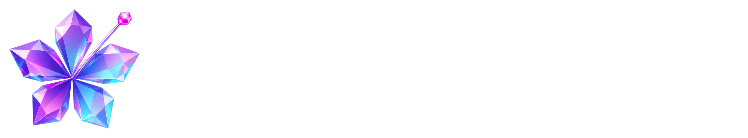 Horizontal lockup with white lettering, on a dark background